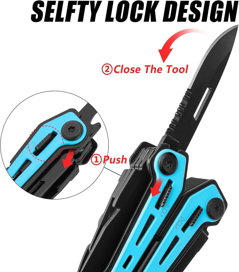 FLISSA 16-in-1 Multi Tool Pliers, Gifts for Men, Stainless Steel EDC Multitool with Pocket Knife, Belt Clip and Oxford Pouch, Self-locking Multipurpose Utility Multi-Tool for Camping Survival Outdoor - Image 4